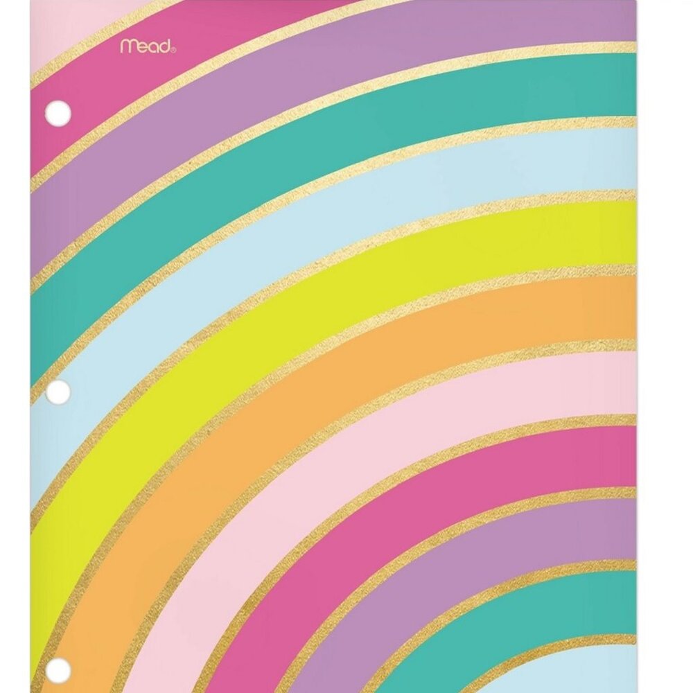 Mead Beautiful Rainbow Gold Portfolio, 12 in x 9-3/8 in, Gold Rings (2)